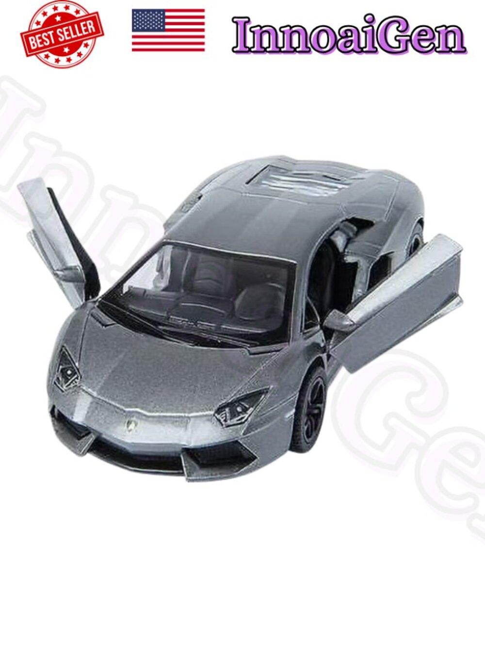 Kinsmart Lamborghini Aventador LP700-4 Diecast 1:38 Scale Model Toy Car Gray EUC